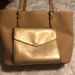 Tan and gold MK purse